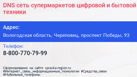 DNS сеть супермаркетов цифровой и бытовой техники - визитка