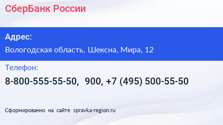 СберБанк России - визитка