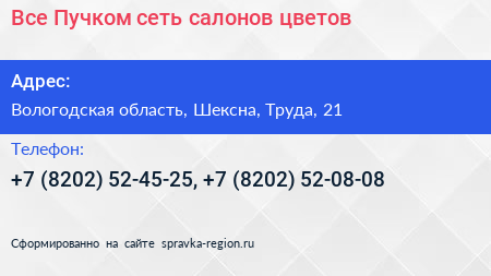 Все Пучком сеть салонов цветов - визитка