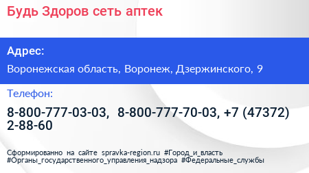 Будь Здоров сеть аптек - визитка