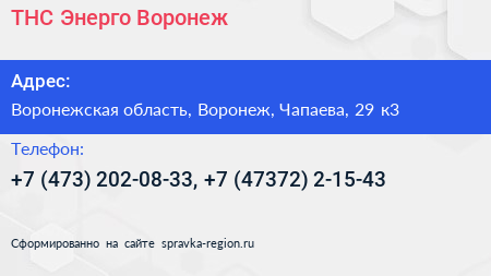 ТНС Энерго Воронеж - визитка