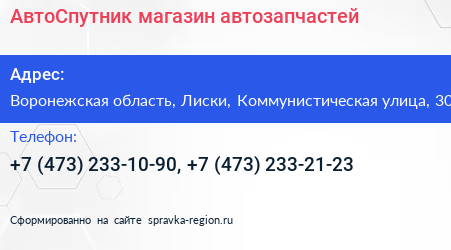 АвтоСпутник магазин автозапчастей - визитка