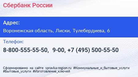 Сбербанк России - визитка