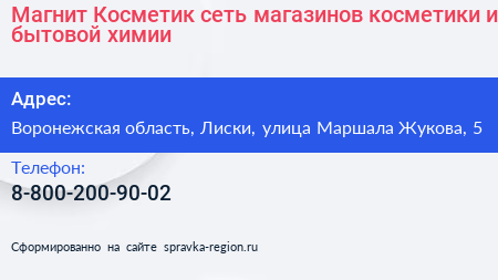 Магнит Косметик сеть магазинов косметики и бытовой химии - визитка