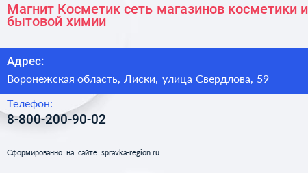 Магнит Косметик сеть магазинов косметики и бытовой химии - визитка