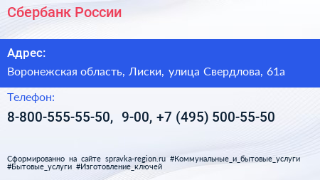 Сбербанк России - визитка