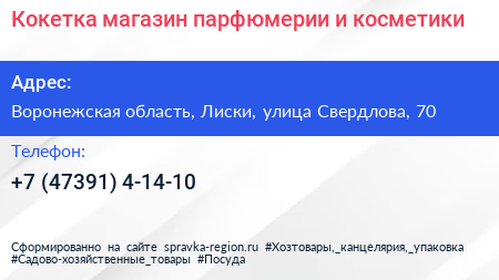 Кокетка магазин парфюмерии и косметики - визитка