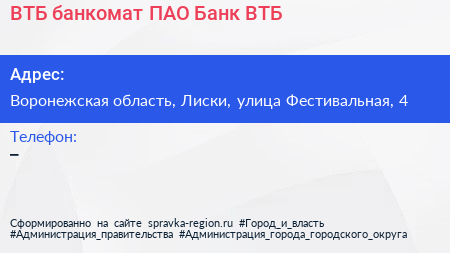 ВТБ банкомат ПАО Банк ВТБ - визитка
