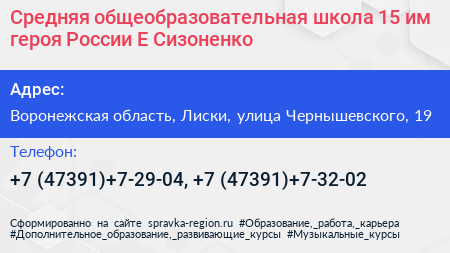 Средняя общеобразовательная школа 15 им героя России Е Сизоненко - визитка
