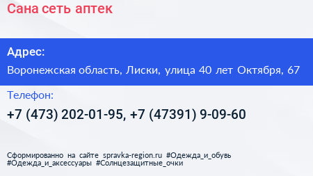 Сана сеть аптек - визитка