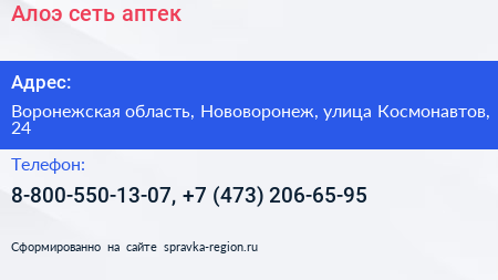 Алоэ сеть аптек - визитка