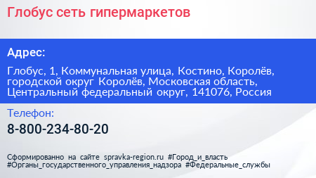 Глобус сеть гипермаркетов - визитка