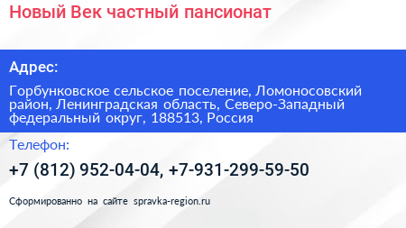 Новый Век частный пансионат - визитка