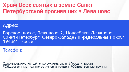 Храм Всех святых в земле Санкт Петербургской просиявших в Левашово - визитка