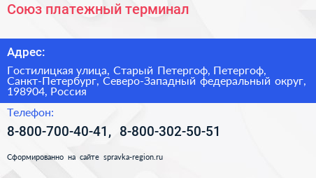 Союз платежный терминал - визитка