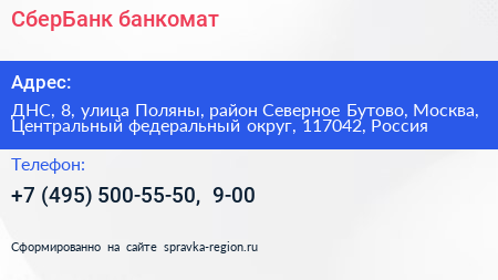 СберБанк банкомат - визитка