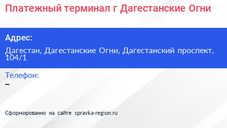 Платежный терминал г Дагестанские Огни - визитка