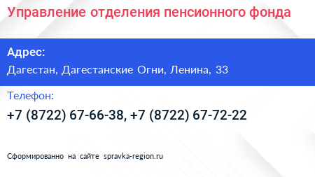 Управление отделения пенсионного фонда - визитка