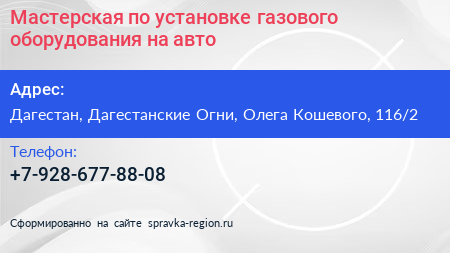 Мастерская по установке газового оборудования на авто - визитка