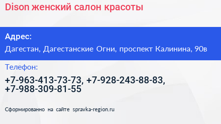 Dison женский салон красоты - визитка