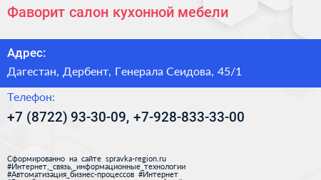 Фаворит салон кухонной мебели - визитка