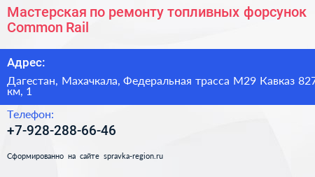 Мастерская по ремонту топливных форсунок Common Rail - визитка