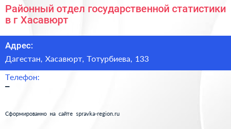 Районный отдел государственной статистики в г Хасавюрт - визитка