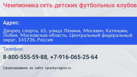 Чемпионика сеть детских футбольных клубов - визитка