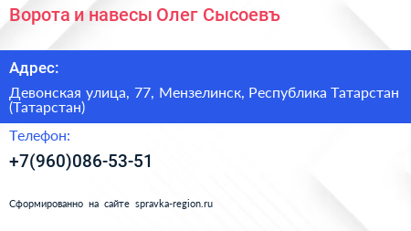 Ворота и навесы Олег Сысоевъ - визитка