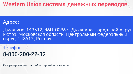 Western Union система денежных переводов - визитка