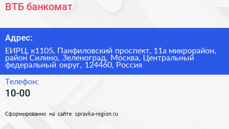 ВТБ банкомат - визитка