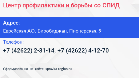 Центр профилактики и борьбы со СПИД - визитка