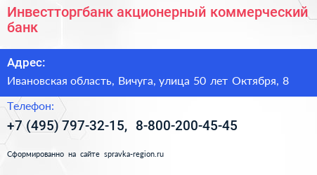Инвестторгбанк акционерный коммерческий банк - визитка
