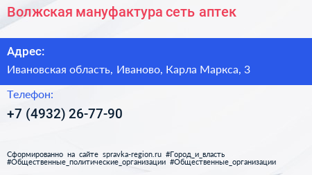 Волжская мануфактура сеть аптек - визитка