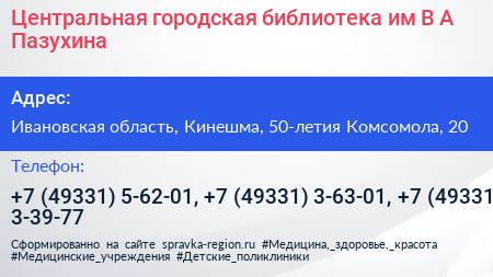 Центральная городская библиотека им В А Пазухина - визитка