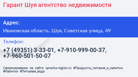 Гарант Шуя агентство недвижимости - визитка