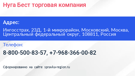 Нуга Бест торговая компания - визитка