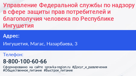 Управление Федеральной службы по надзору в сфере защиты прав потребителей и благополучия человека по Республике Ингушетия - визитка