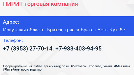 ПИРИТ торговая компания - визитка