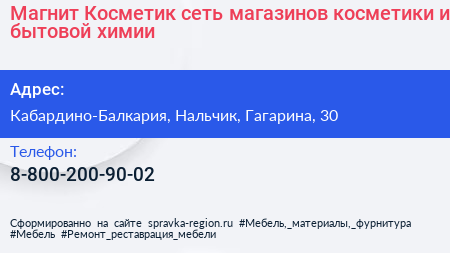 Магнит Косметик сеть магазинов косметики и бытовой химии - визитка
