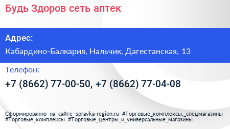 Будь Здоров сеть аптек - визитка