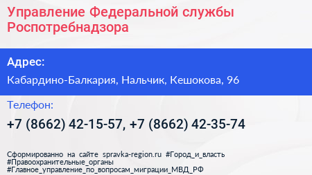 Управление Федеральной службы Роспотребнадзора - визитка