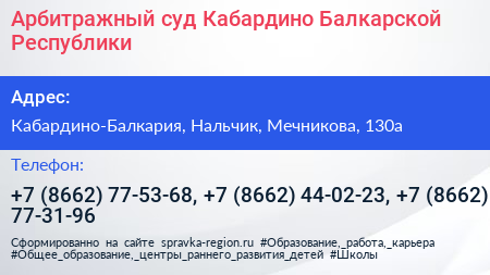 Арбитражный суд Кабардино Балкарской Республики - визитка