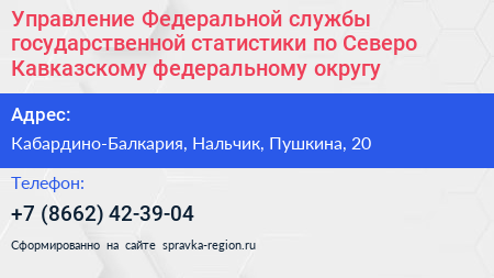 Управление Федеральной службы государственной статистики по Северо Кавказскому федеральному округу - визитка