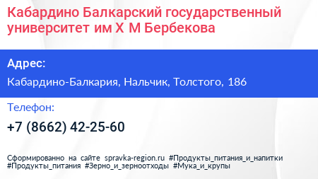 Кабардино Балкарский государственный университет им Х М Бербекова - визитка