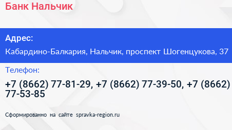Банк Нальчик - визитка