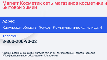 Магнит Косметик сеть магазинов косметики и бытовой химии - визитка
