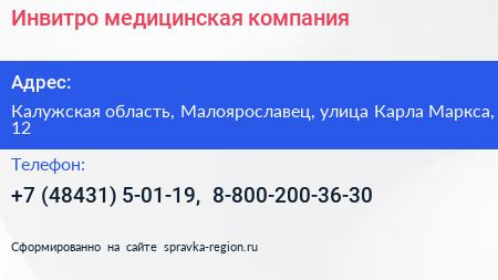 Инвитро медицинская компания - визитка