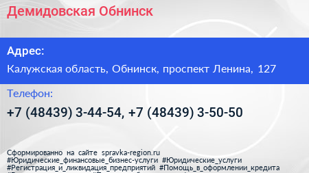 Демидовская Обнинск - визитка