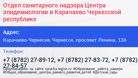 Отдел санитарного надзора Центра эпидемиологии в Карачаево Черкесской республике - визитка